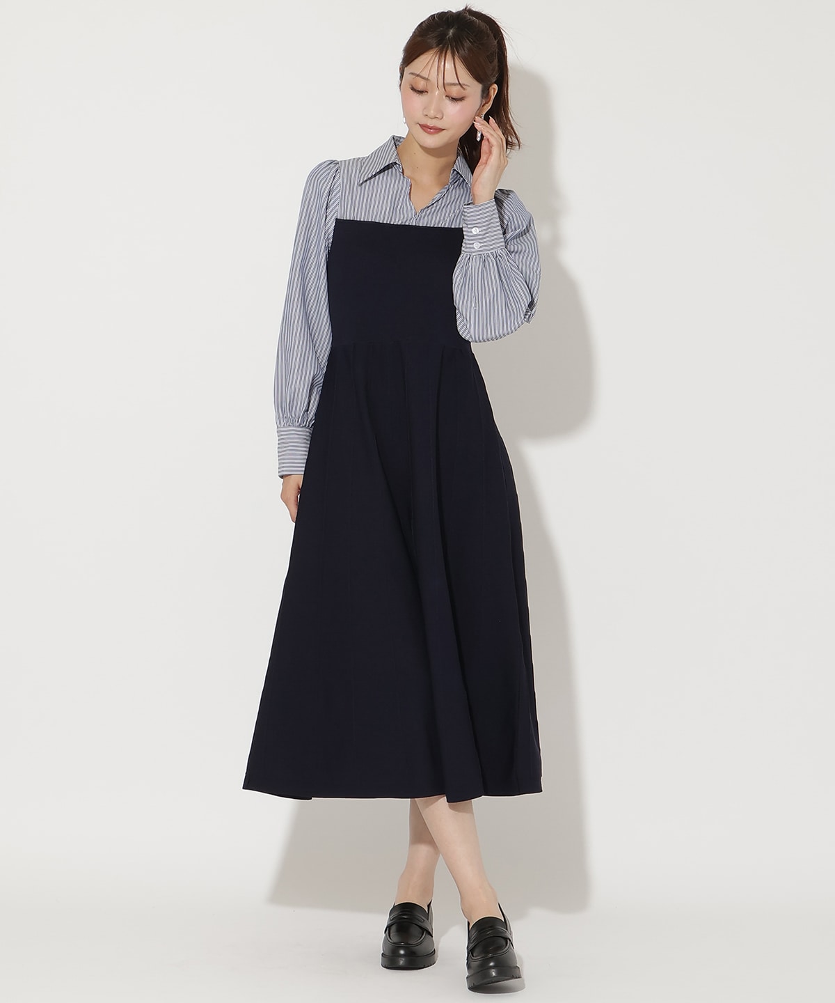 ニットビスチェ風スキッパーワンピース