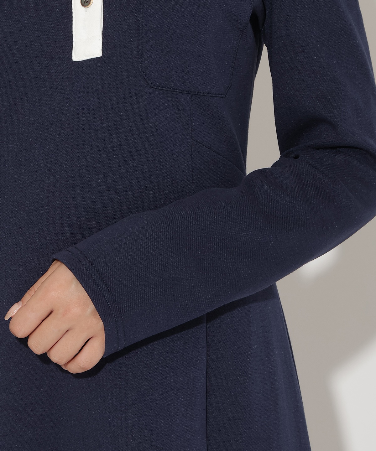 配色ポロ襟長袖ワンピース