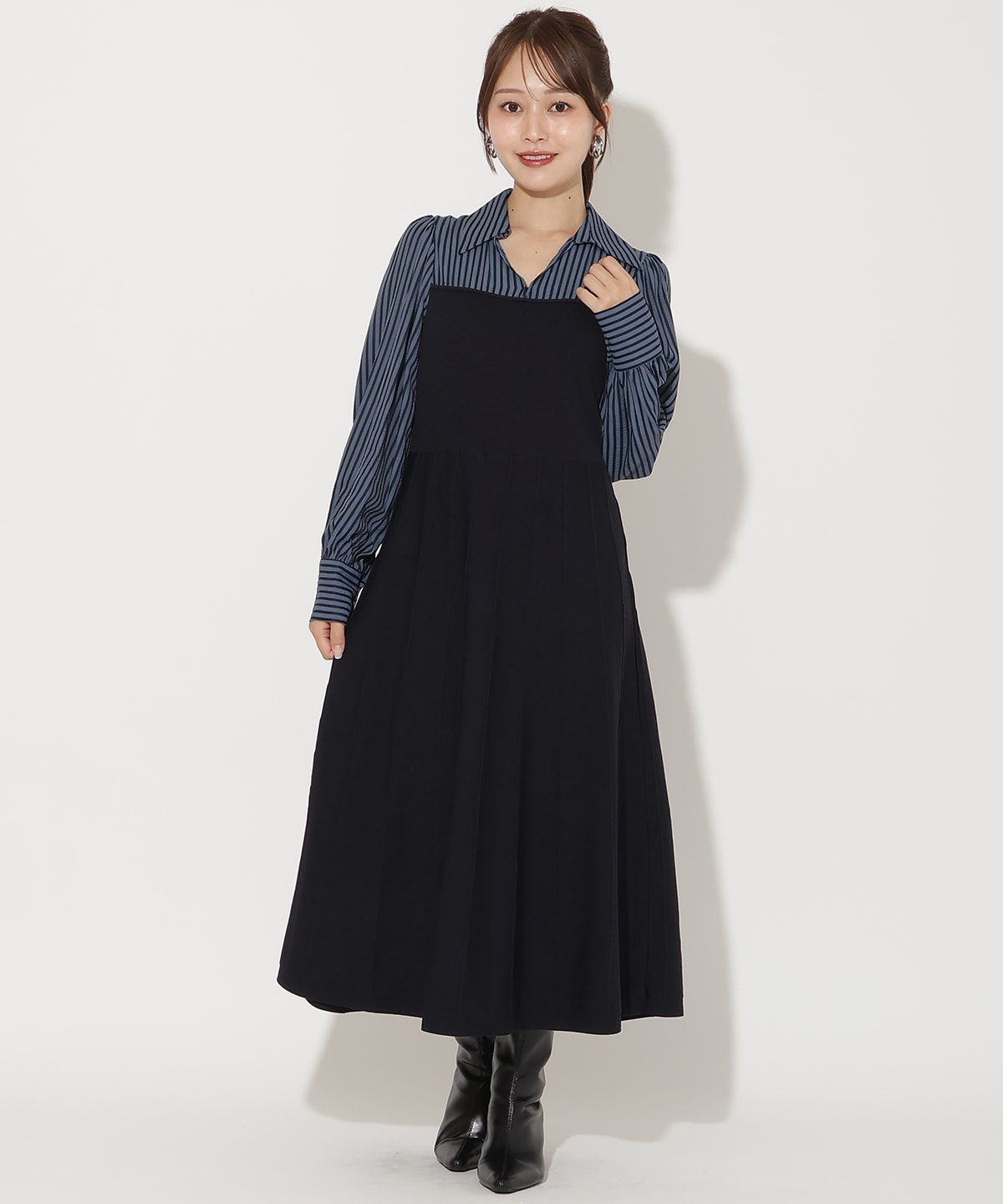 ニットビスチェ風スキッパーワンピース