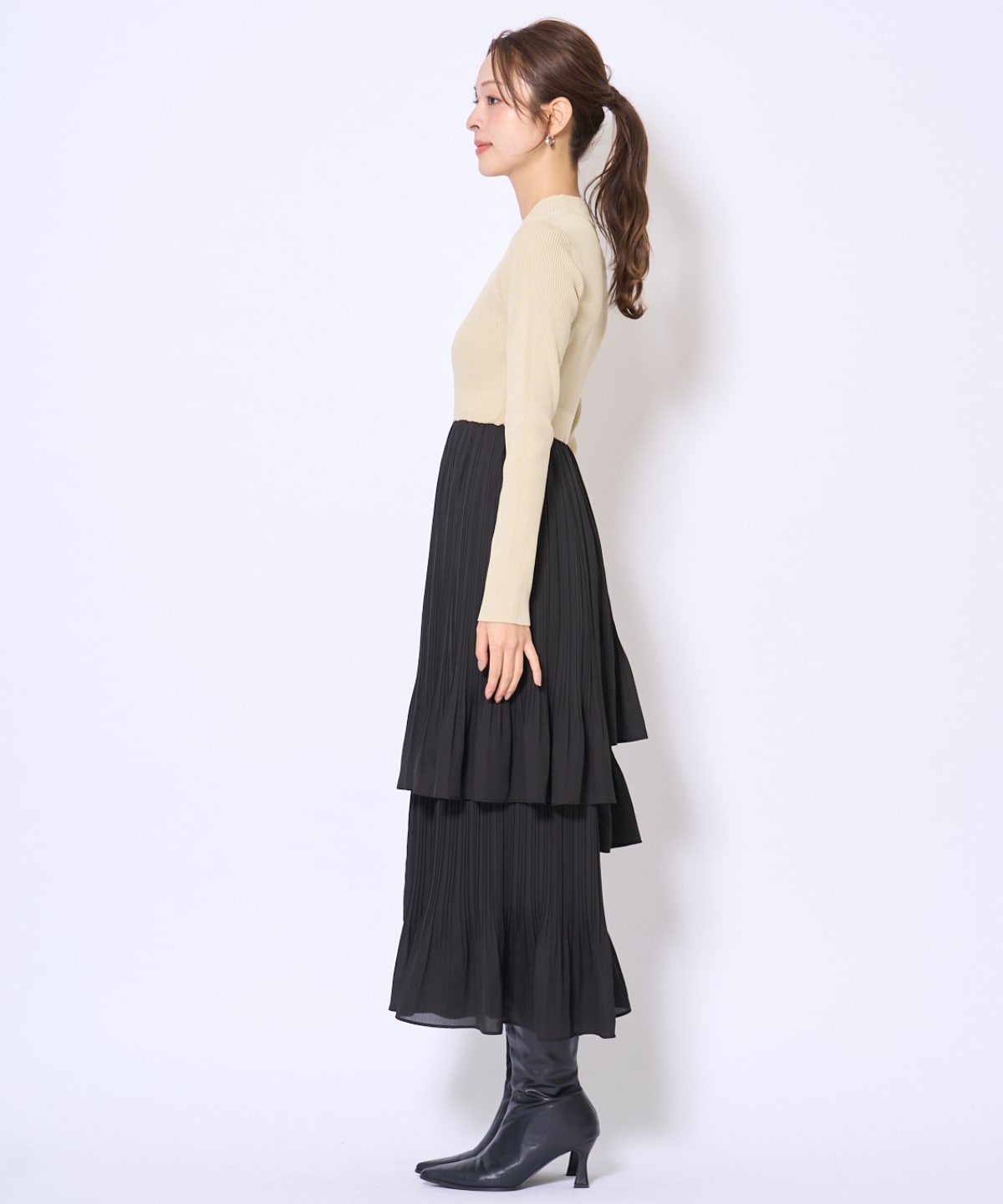 消しプリーツドッキングワンピース