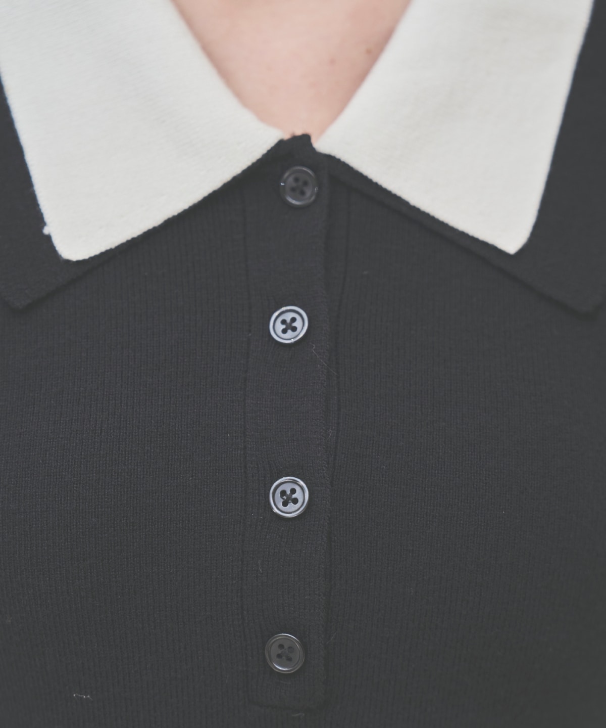 バイカラーポロニットフレアミニワンピース