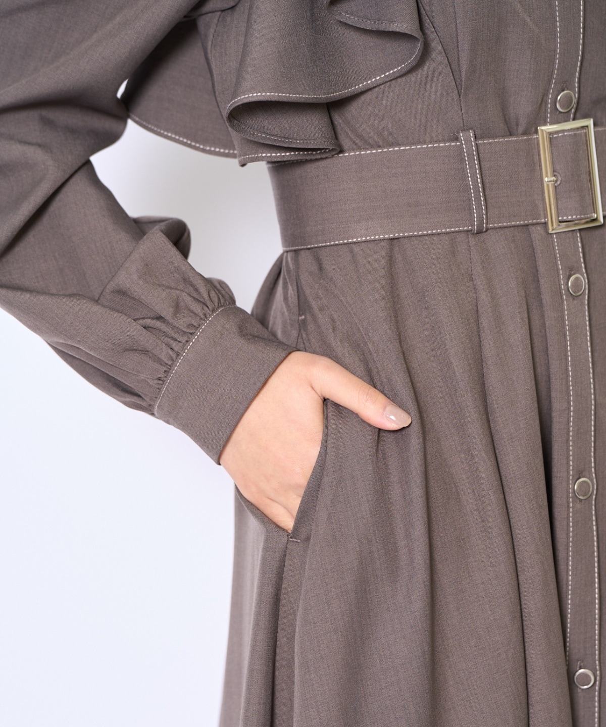 フリルケープシャツワンピース