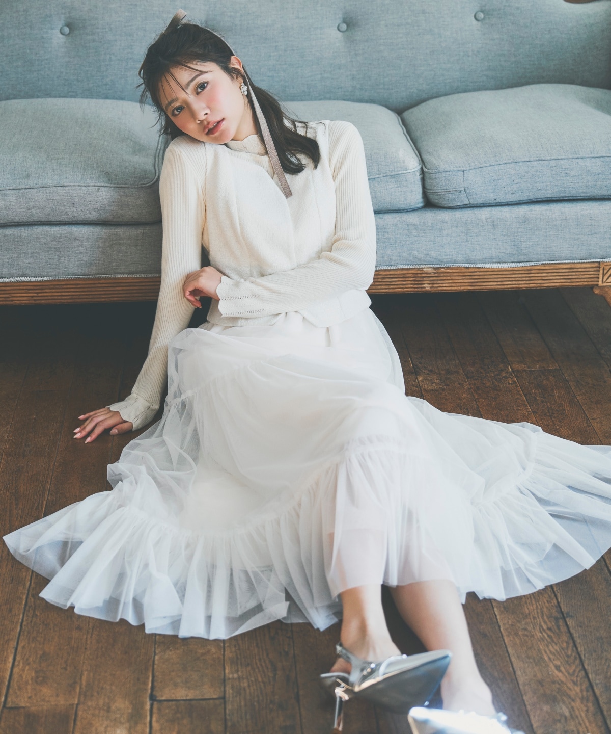 ツイード×チュールドッキングワンピース