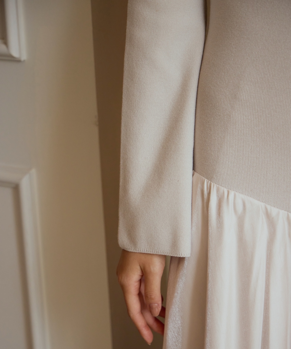 ショルダーリボンニットドッキングワンピース