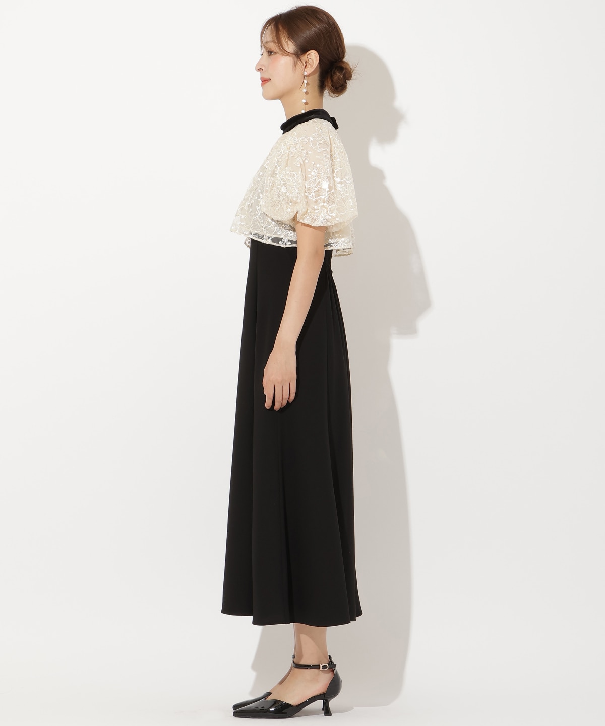 ベロアトリミングブラウス×ドレス