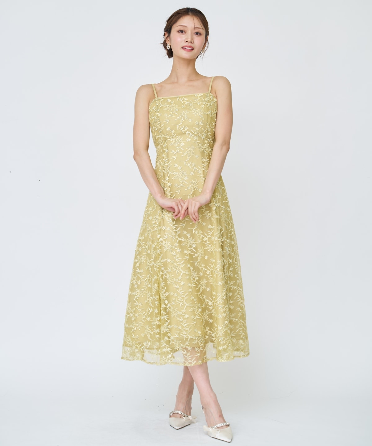 ラメボタニカルレースレイヤードドレス