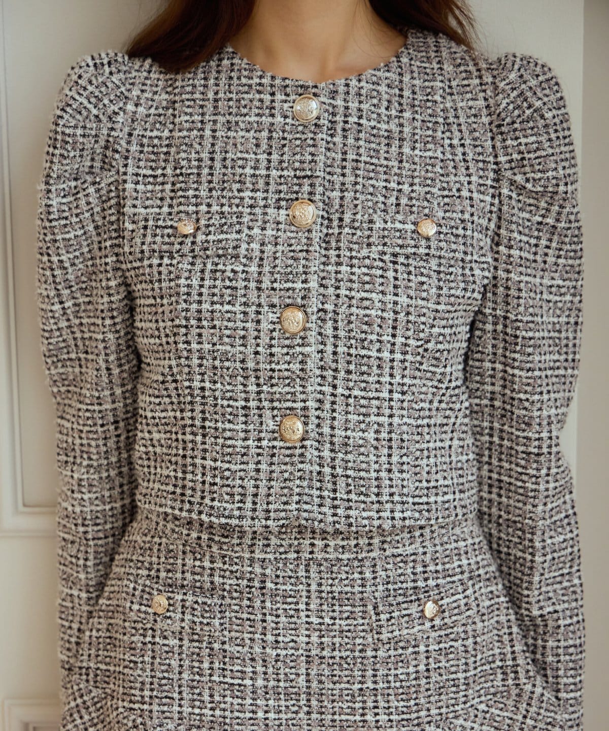 カットツイードノーカラージャケット