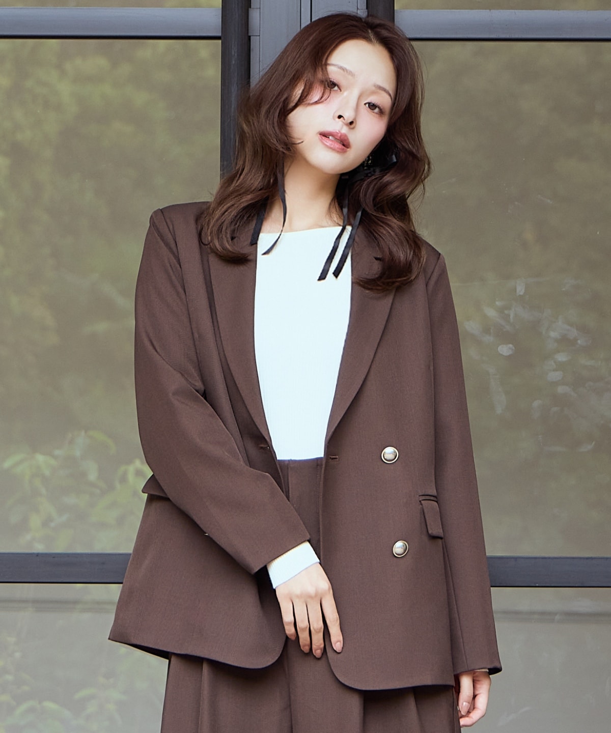 ベージュ ダブルブレスト テーラードジャケット ENCOMING (S) ダブルブレストジャケット テーラード メンズ