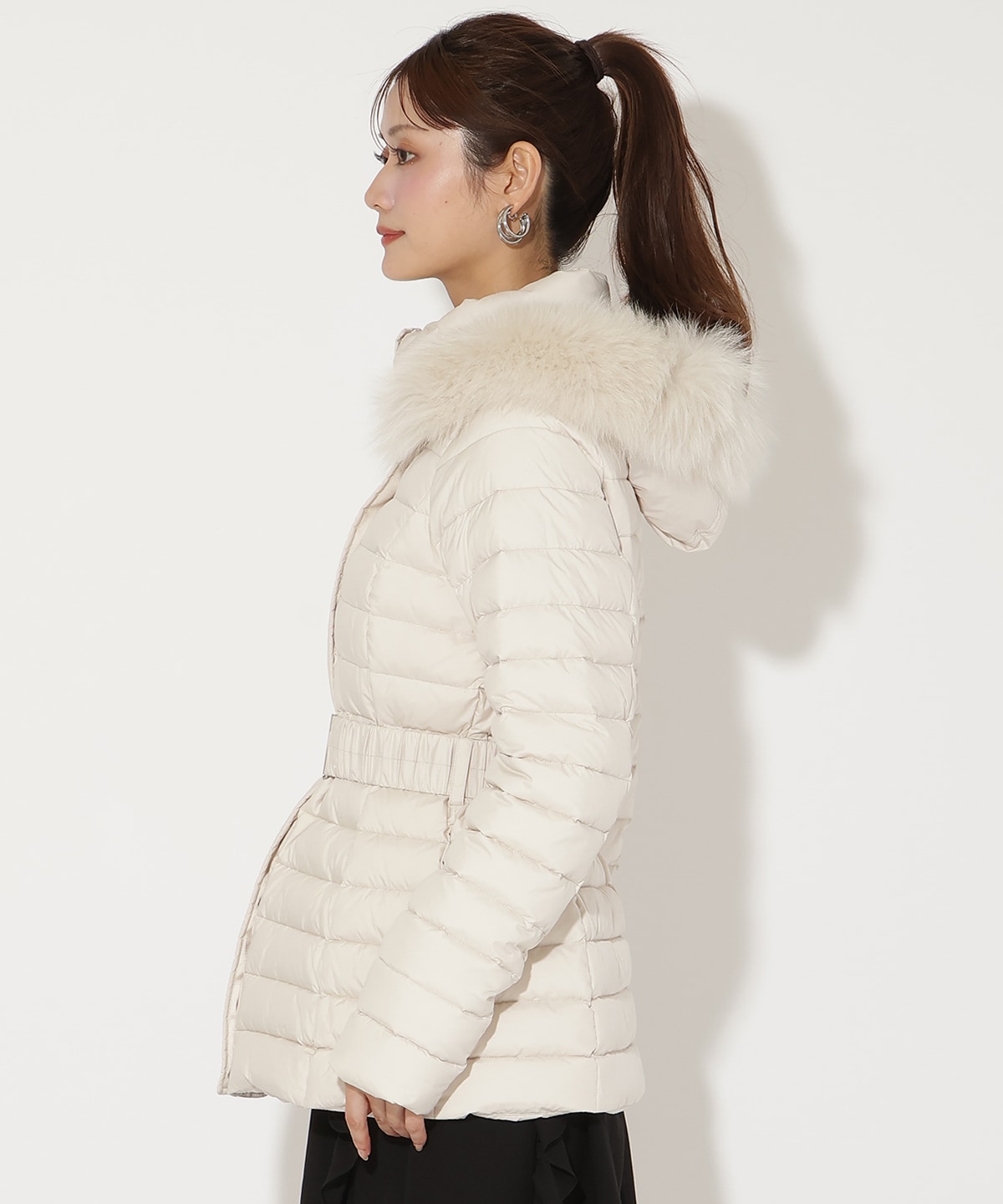 ベルト付きFOXファーミドル丈ダウン