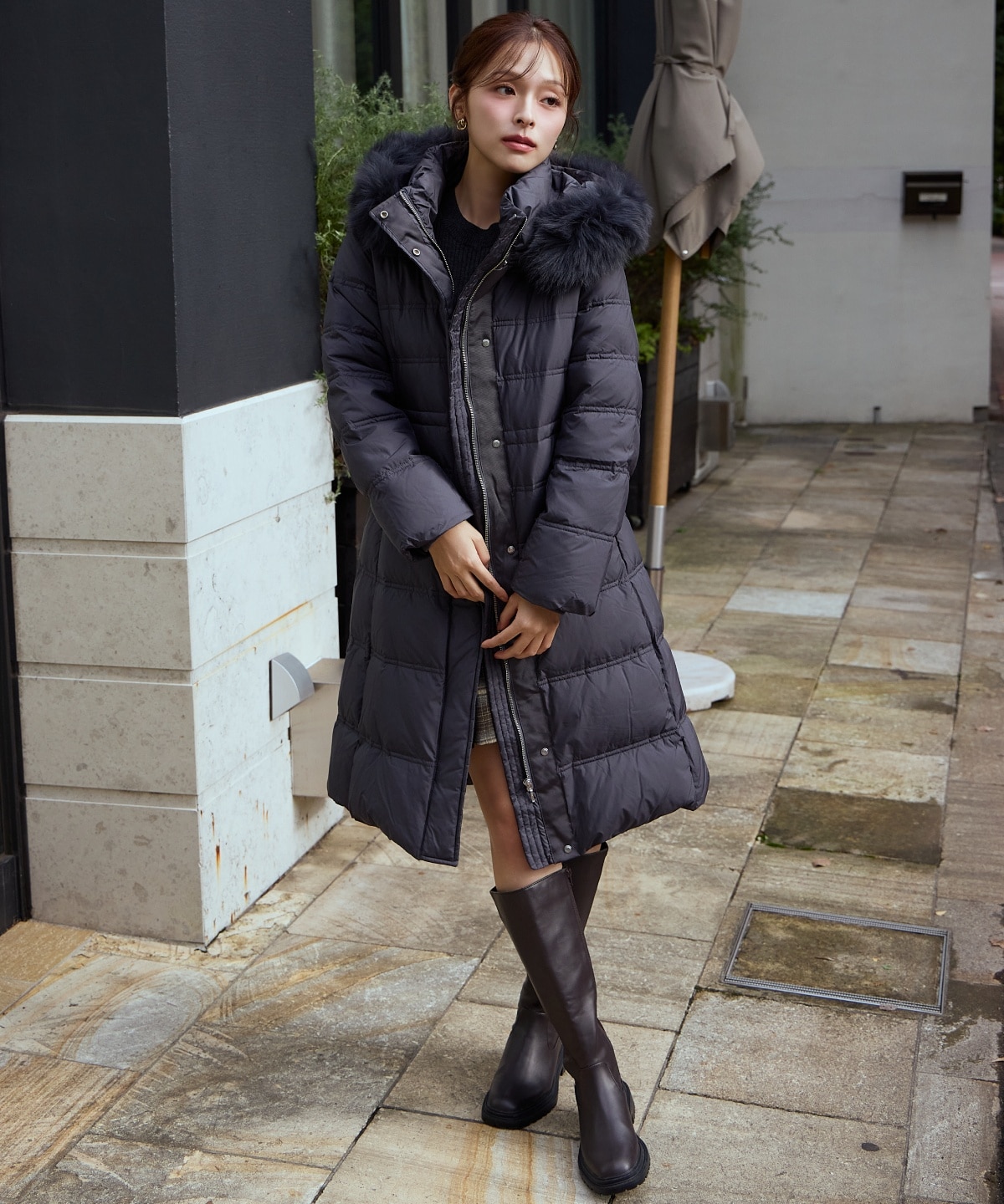 FOXファー付きプレミアムミドルロングダウン