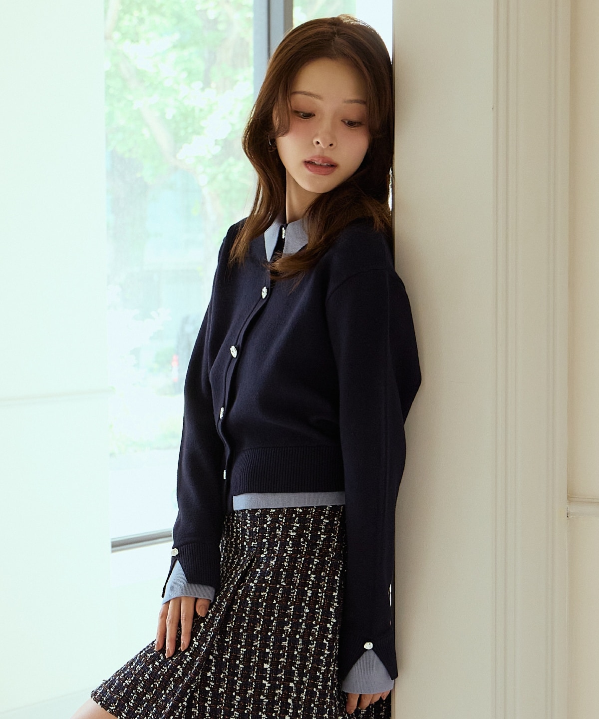 レイヤードライクニットカーデ