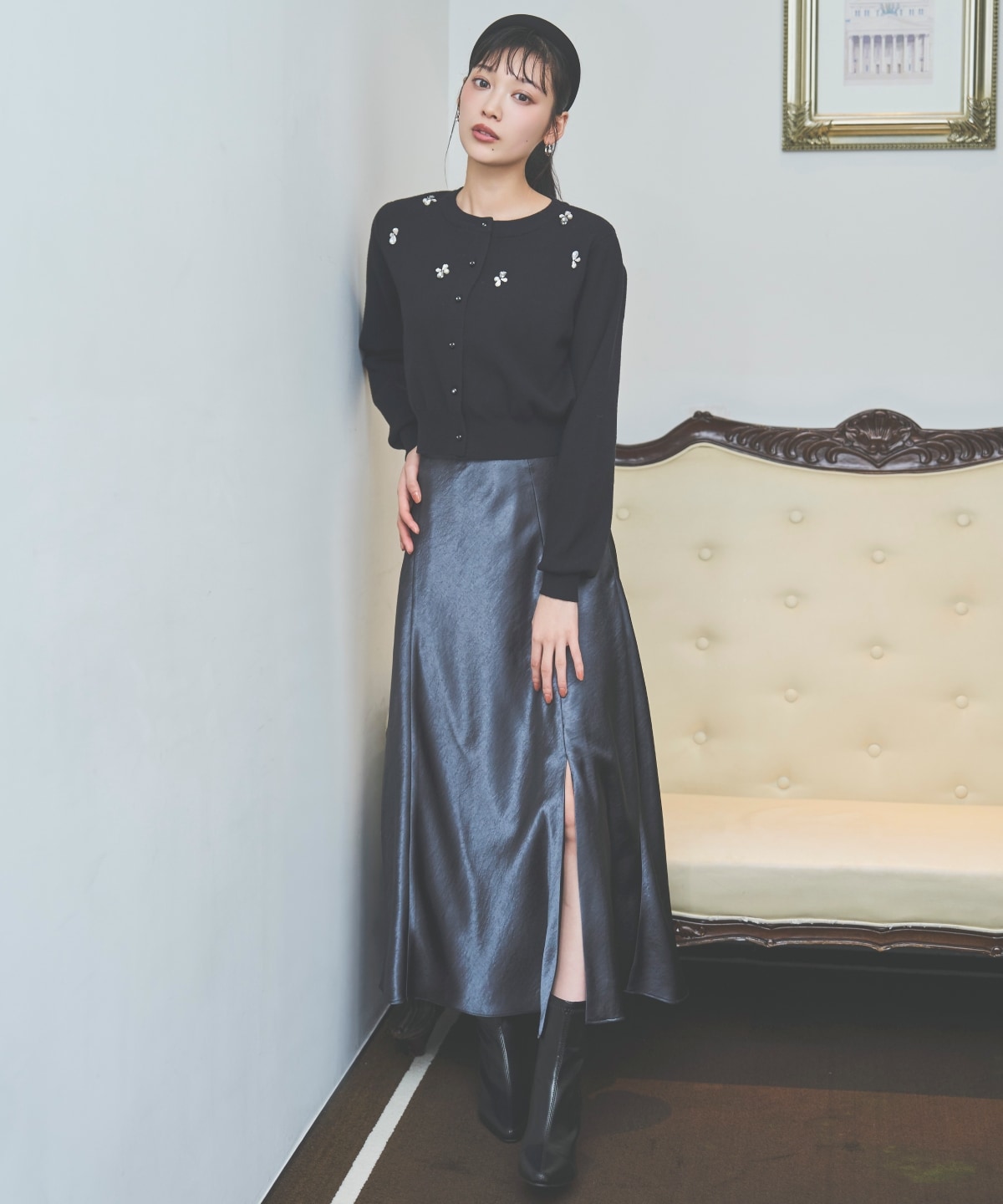 ビジュー×パールニットカーディガン