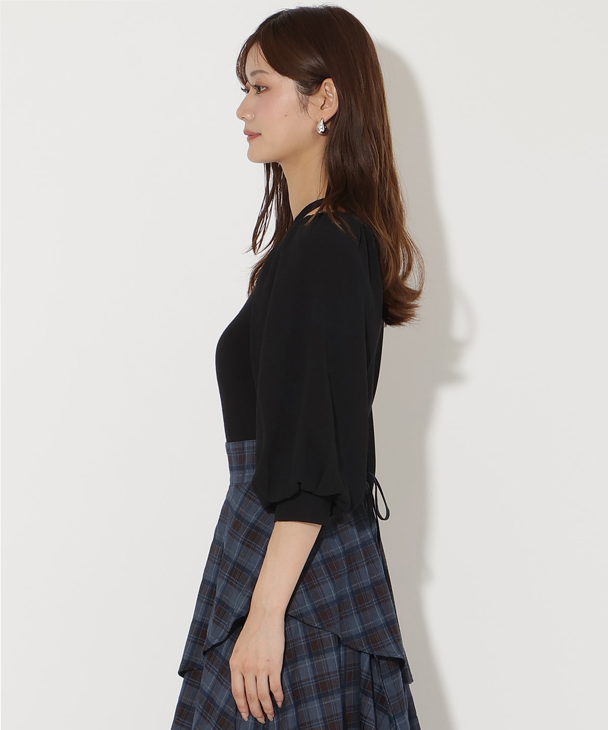 7分袖ホルターリボンニットプルオーバー