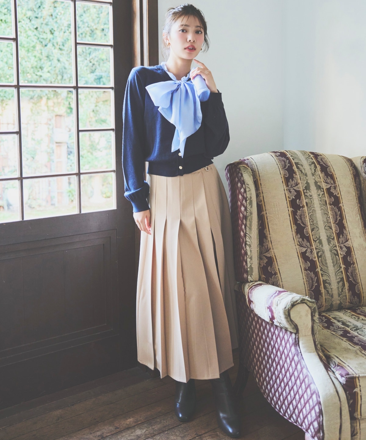 【先行予約受付中】異素材リボンニットカーディガン