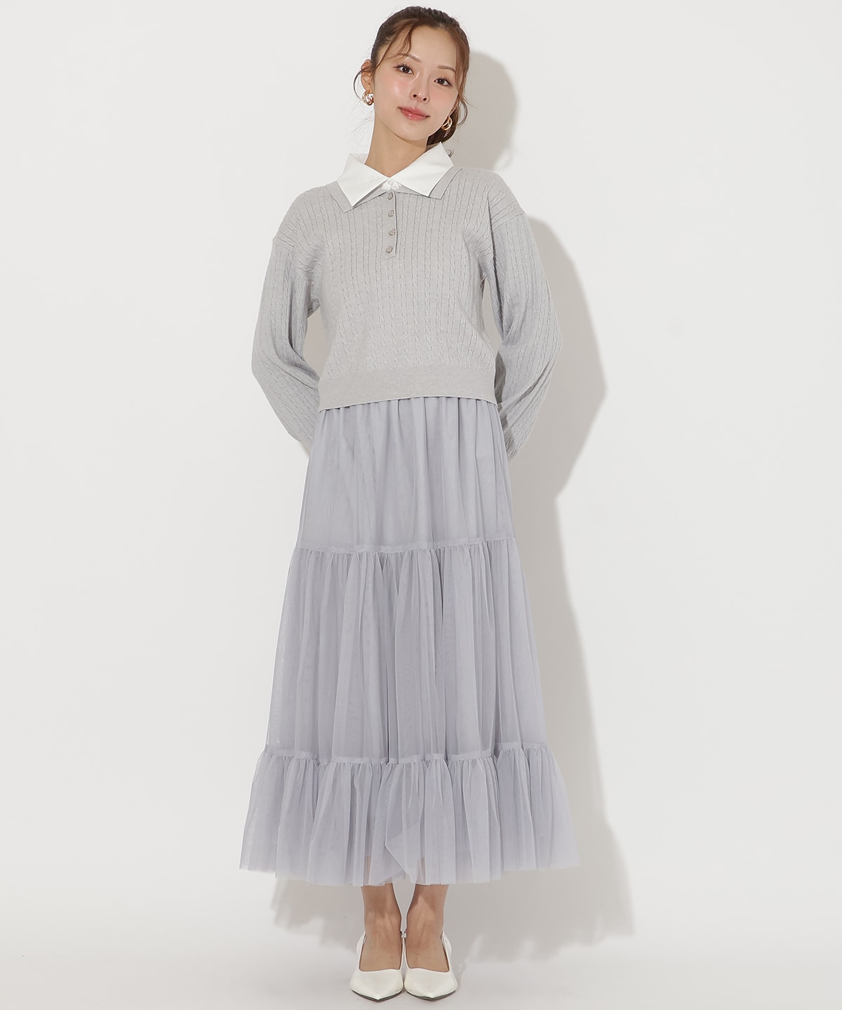 シャツ襟ケーブルニット