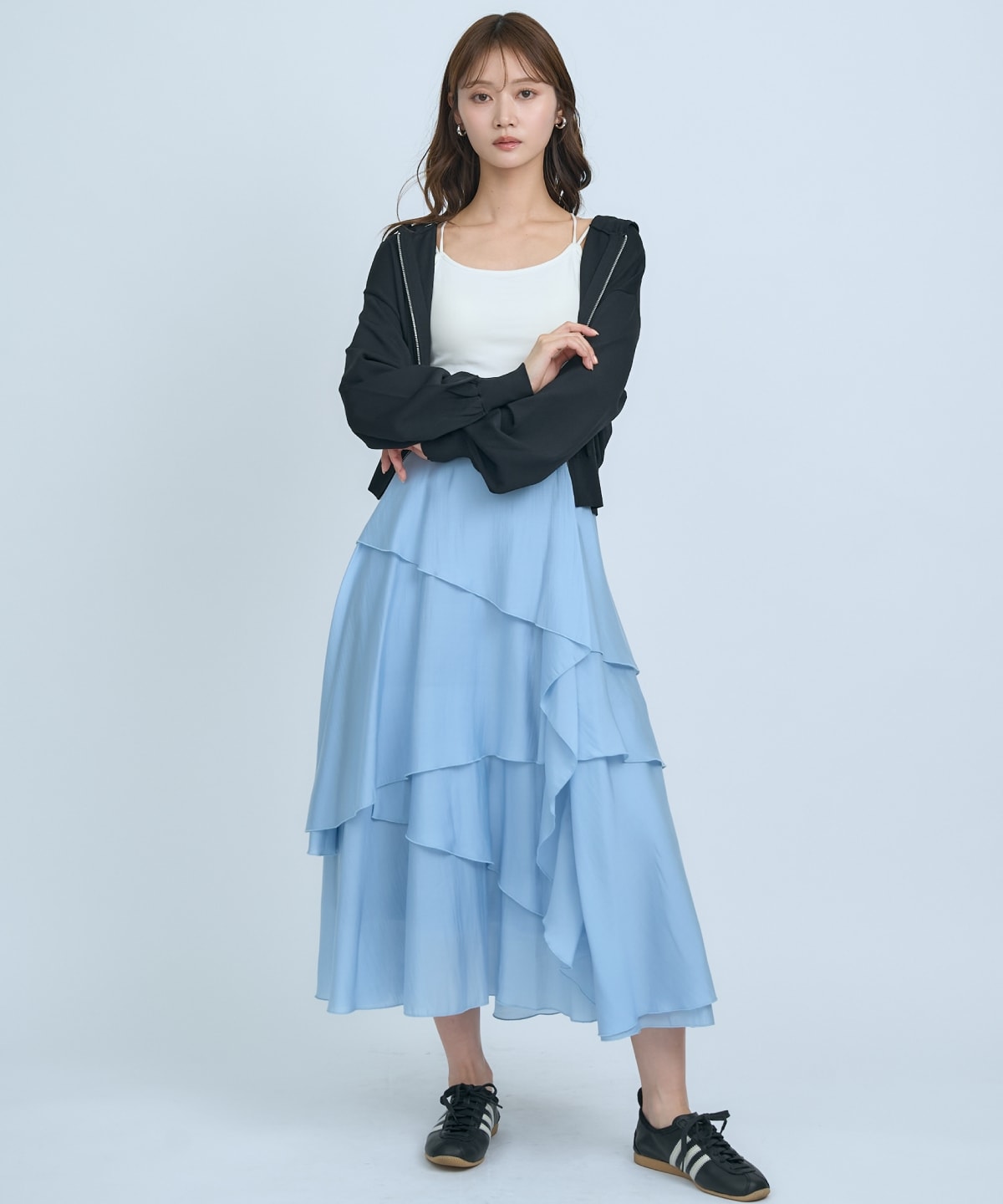 アシンメトリーシフォンラッフルスカート