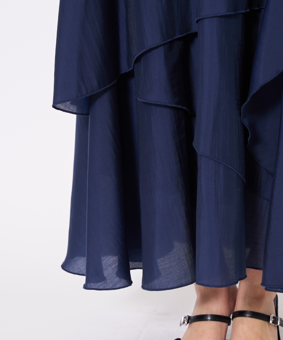 アシンメトリーシフォンラッフルスカート