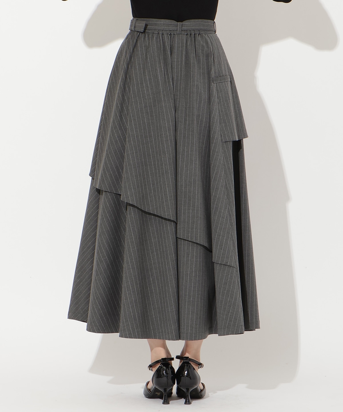 【先行予約受付中】ベルト付きレイヤードデザインフレアスカート