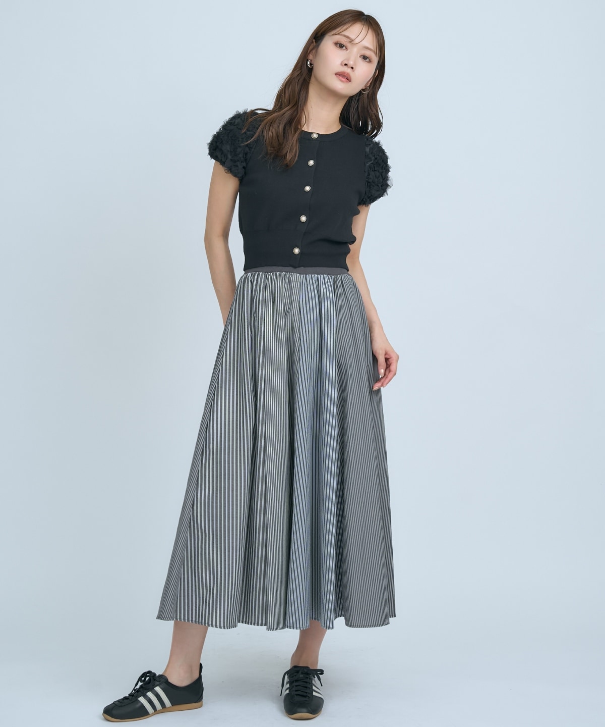 【先行予約受付中】サッカーストライプ柄組み合わせロングスカート