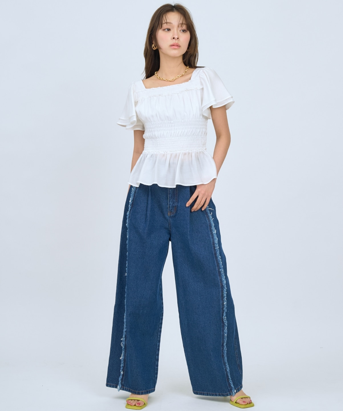 【先行予約受付中】フリンジラインワイドデニムパンツ