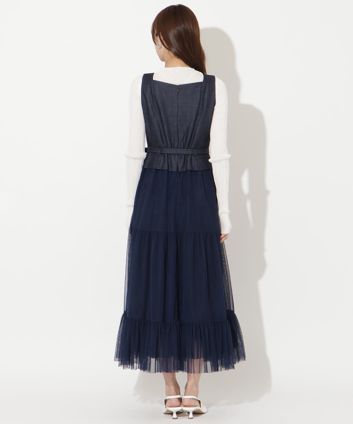 異素材ドッキングチュールワンピース