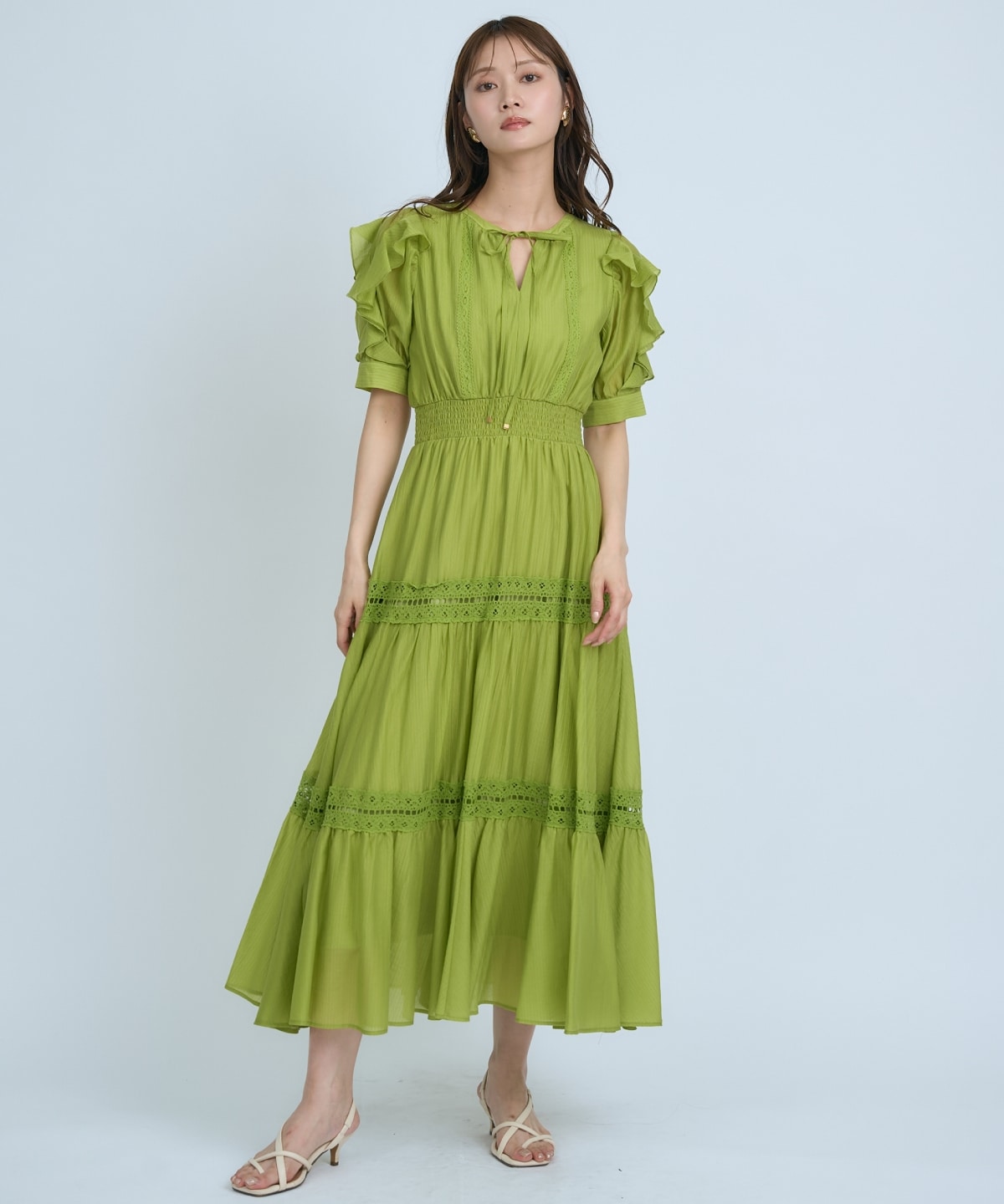 【先行予約受付中】フリルスリーブレースティアードワンピース