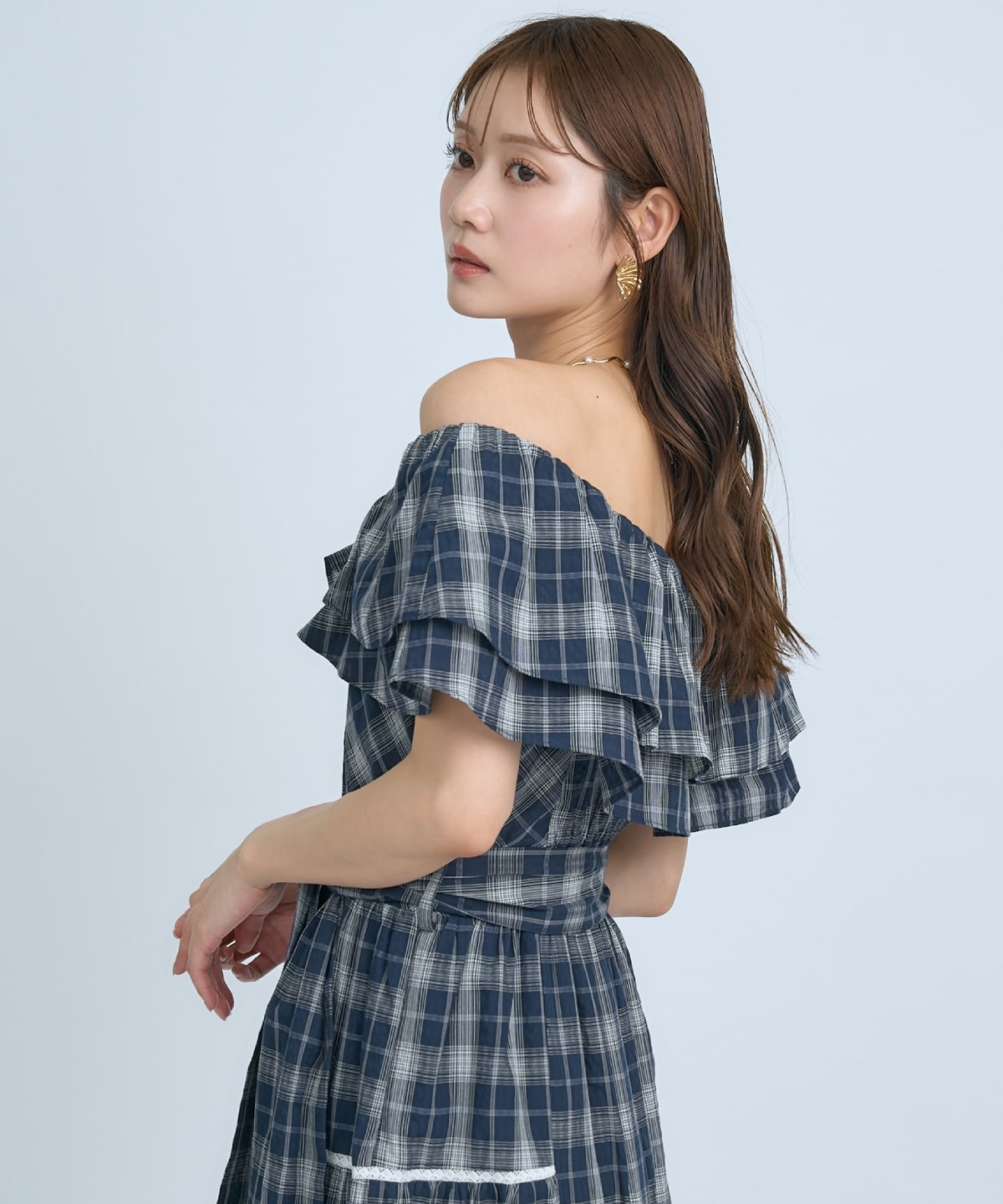【先行予約受付中】オフショルチェックフレアワンピース