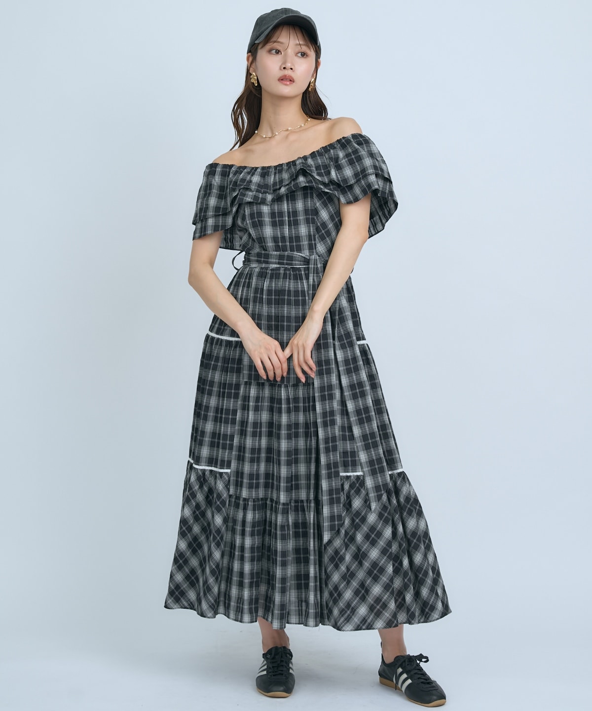 【先行予約受付中】オフショルチェックフレアワンピース