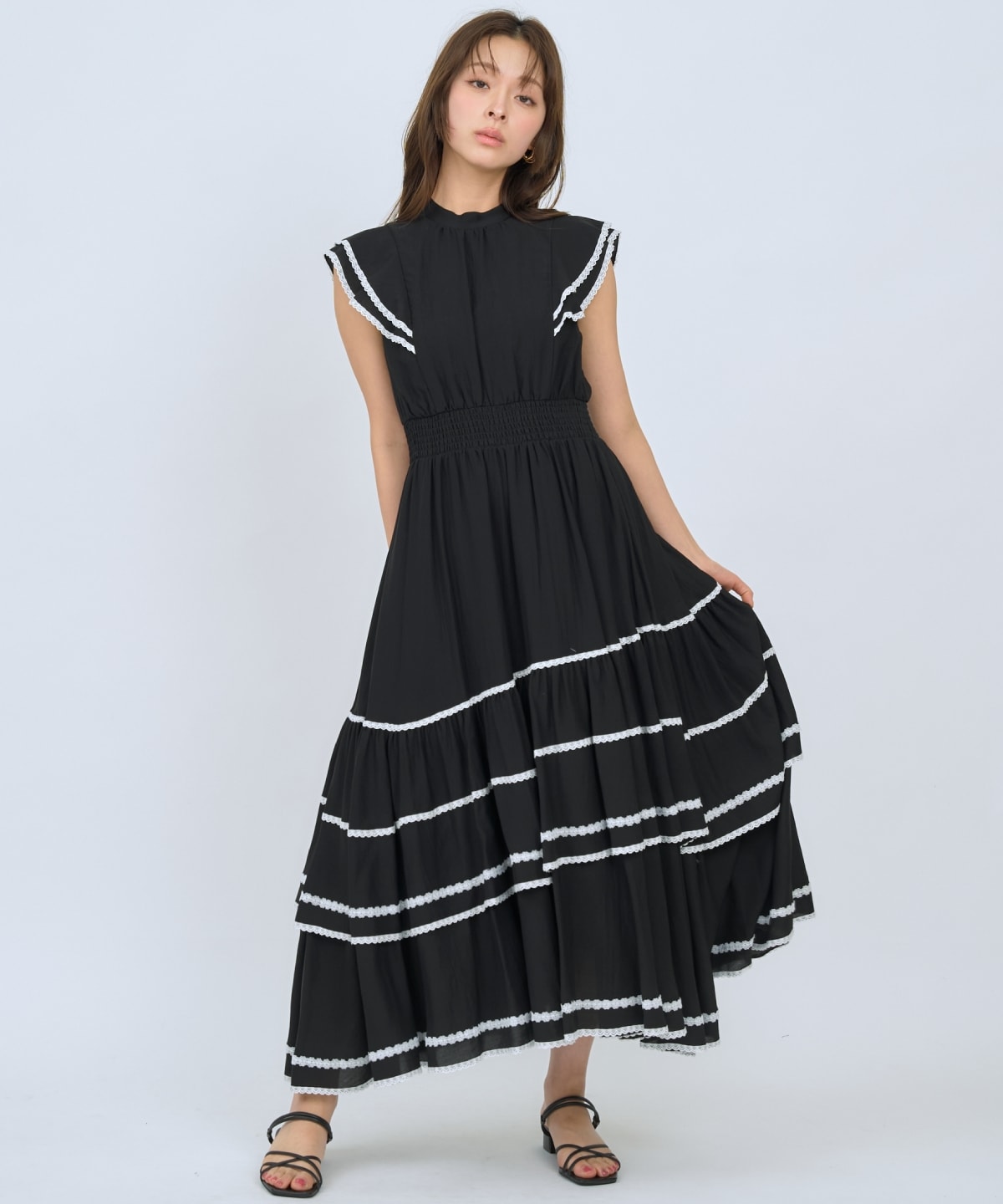 レーストリミングティアードワンピース