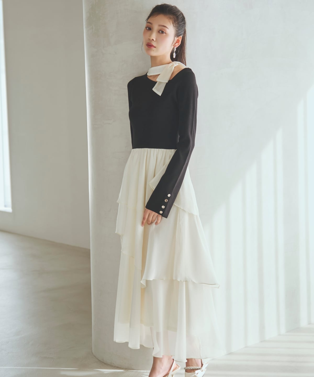 【先行予約受付中】リボン付きニットドッキングワンピース