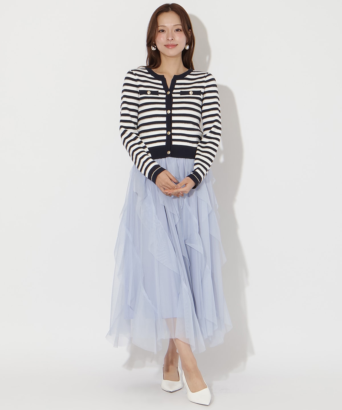 ラメボーダーニットカーディガン