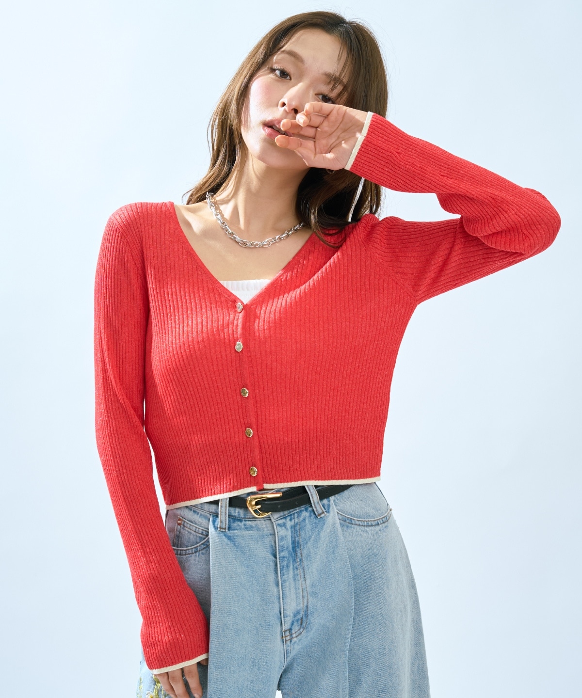 【5/14(木)一部店舗先行発売】シアーリブクロップドニットカーディガン