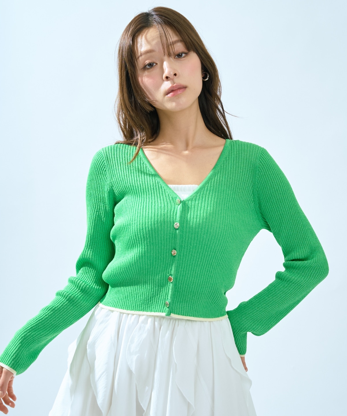 【5/14(木)一部店舗先行発売】シアーリブクロップドニットカーディガン