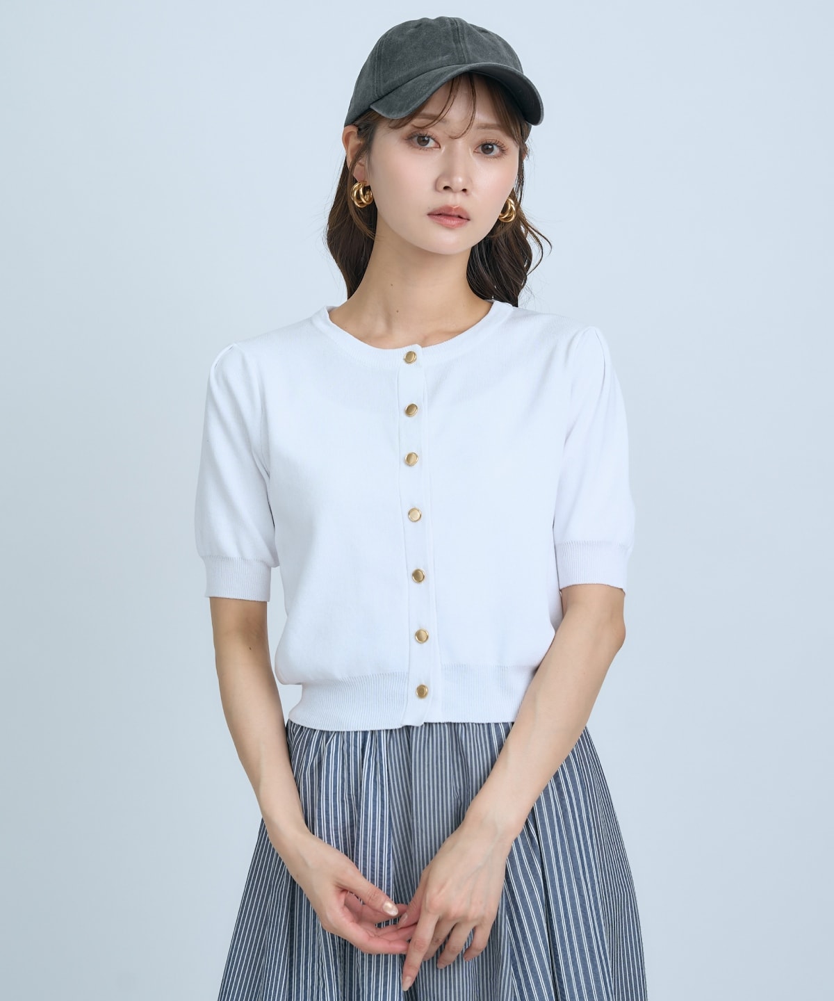 【先行予約受付中】異素材リボン半袖ニットカーディガン