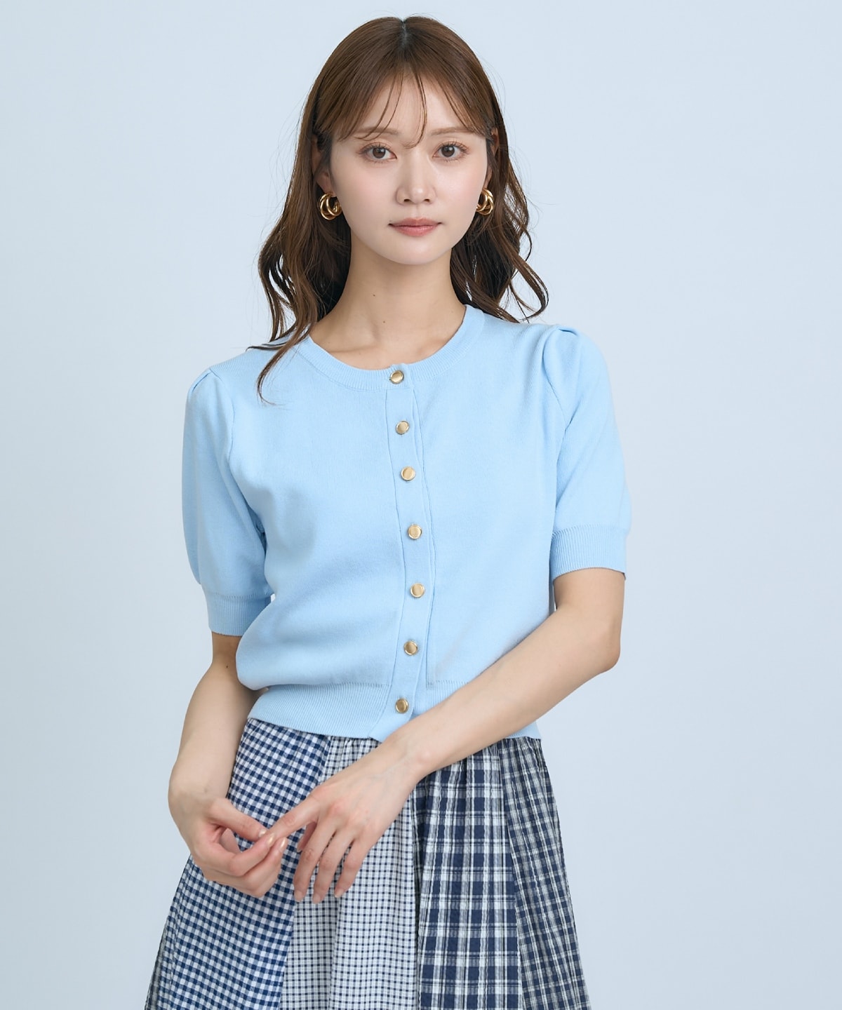 【先行予約受付中】異素材リボン半袖ニットカーディガン