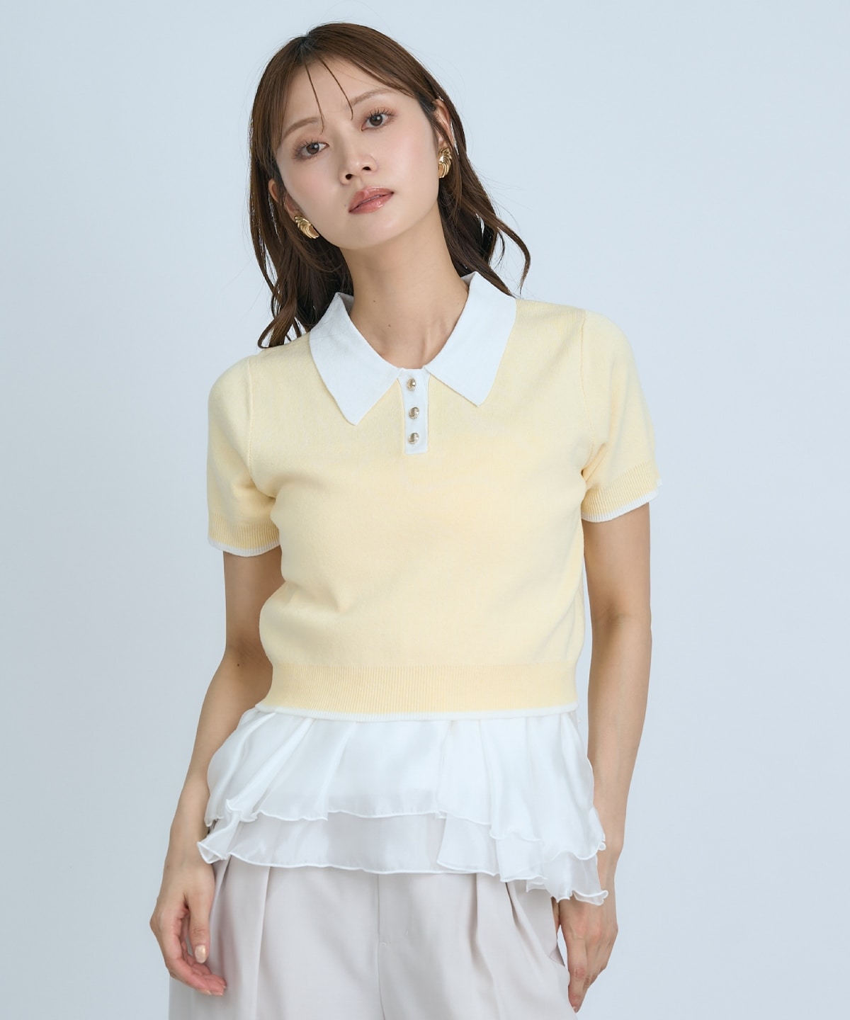 【先行予約受付中】ポロニットプルオーバー×ペプラムキャミソール