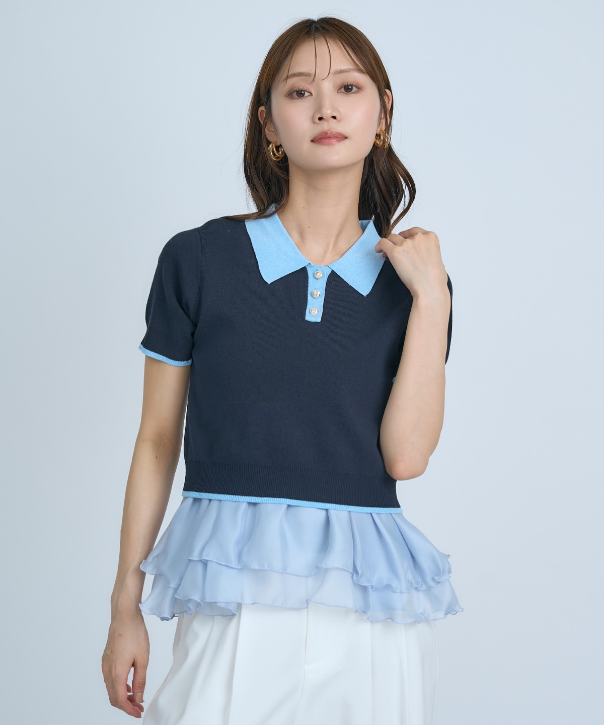 【先行予約受付中】ポロニットプルオーバー×ペプラムキャミソール