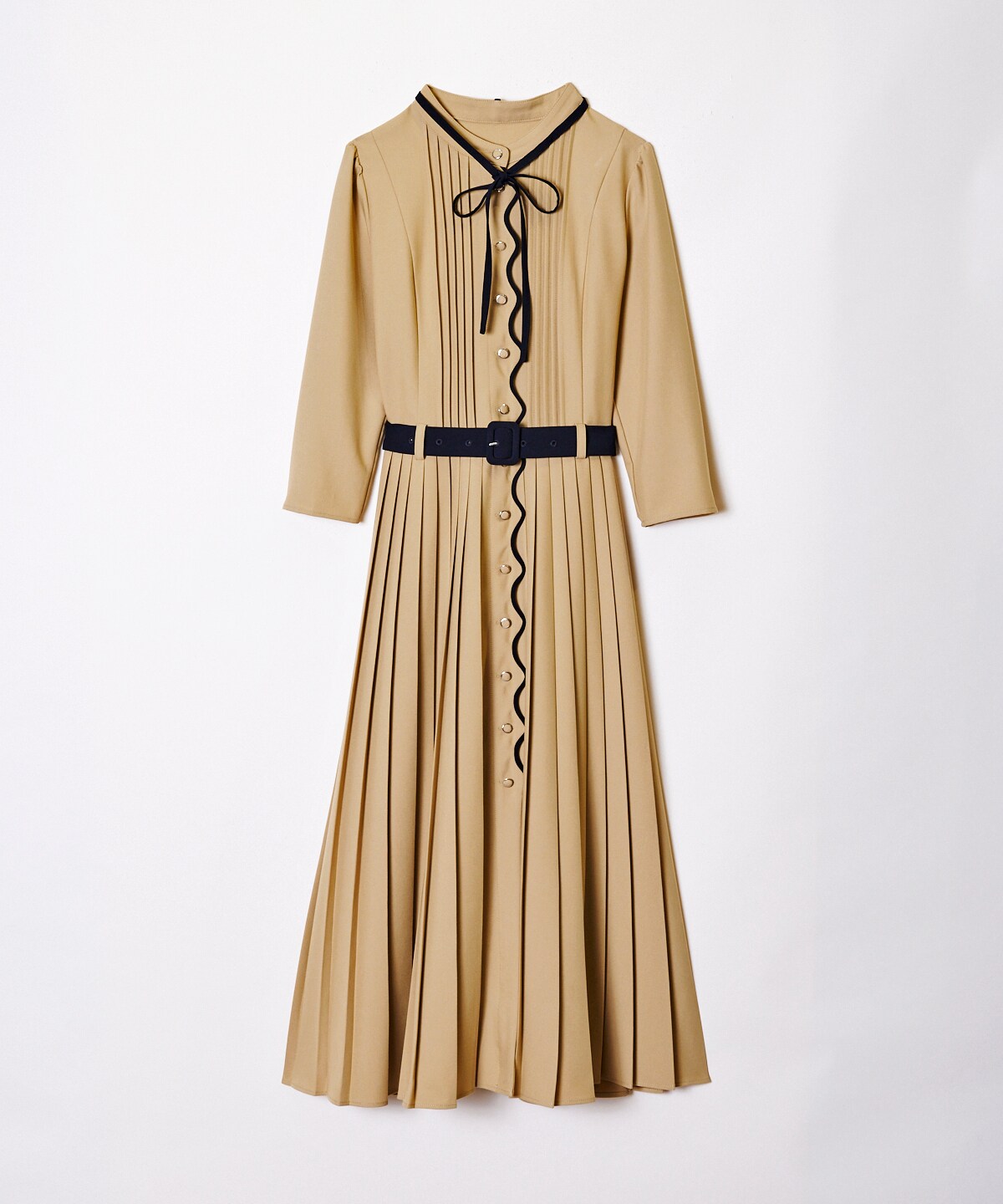スカラッププリーツワンピース S ベージュ Redyazel 公式オンラインショップ バーンデストローズ