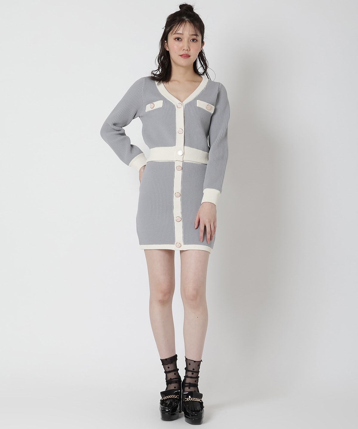 配色ニットミニスカート