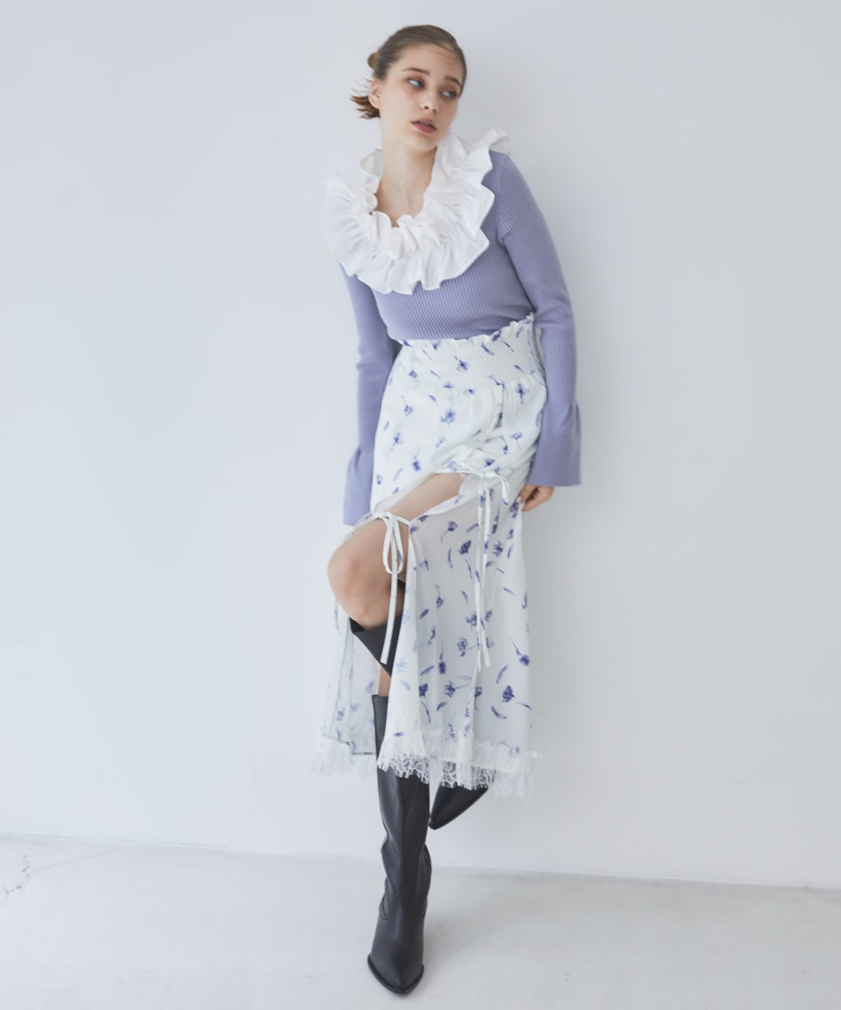 フリルドッキングリブニット