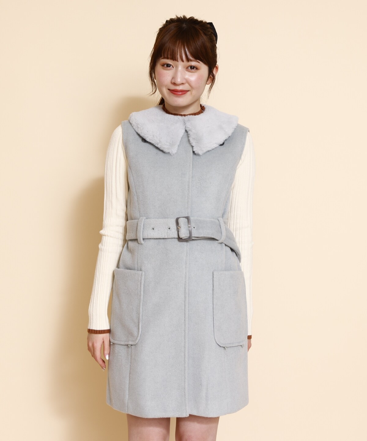 ファーカラースリットスリーブコート