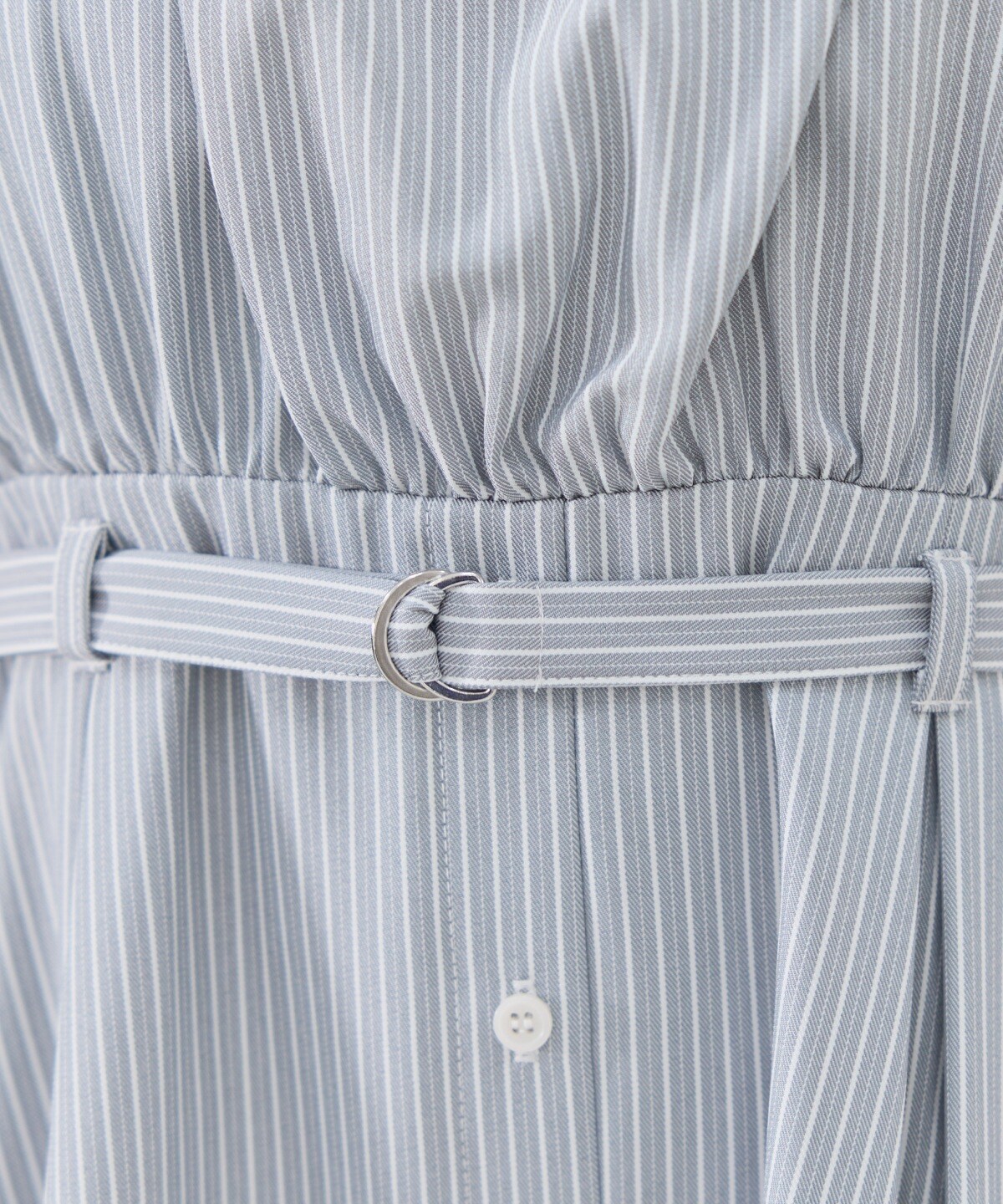 フロントシャーリングシャツ＆ストライプミニワンピースセット