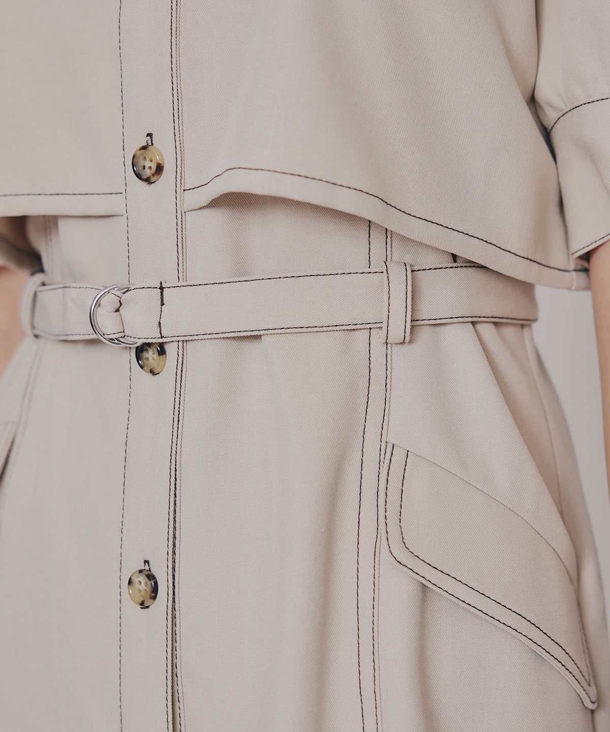 レイヤードデザインバイカラーステッチミニシャツワンピース