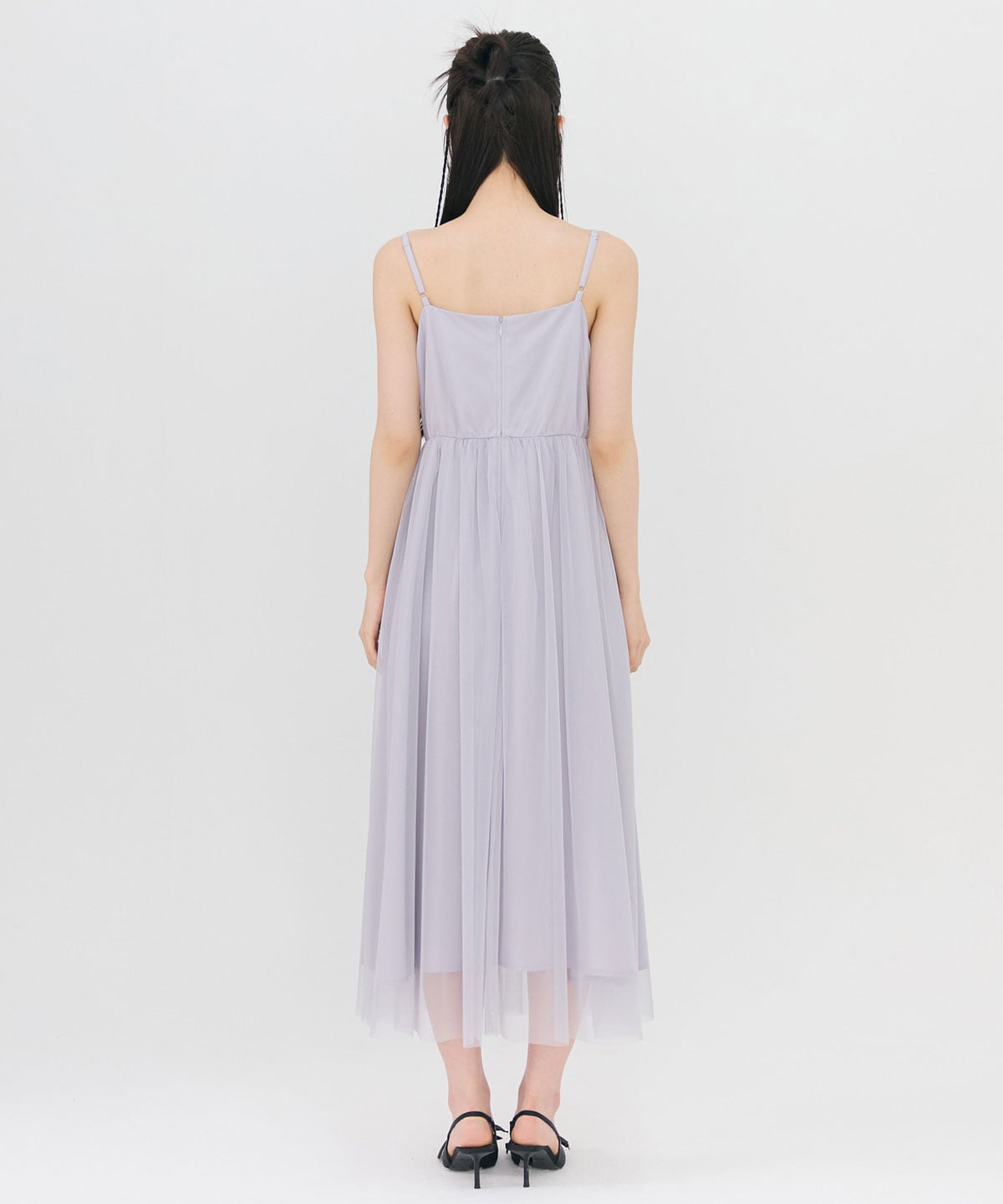 チュールフリルブラウス×キャミワンピースドレス