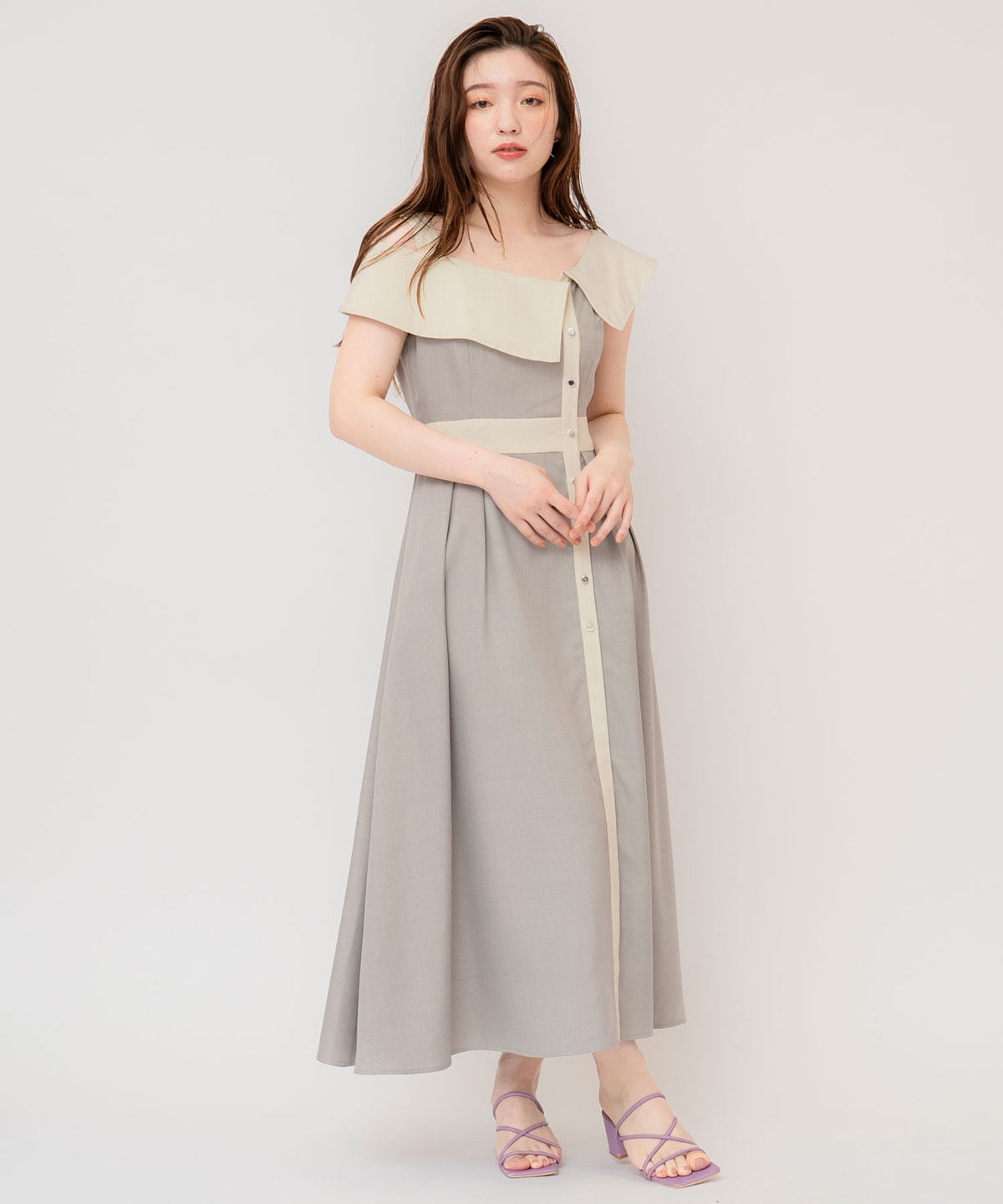 バイカラーアシメショルダーワンピース