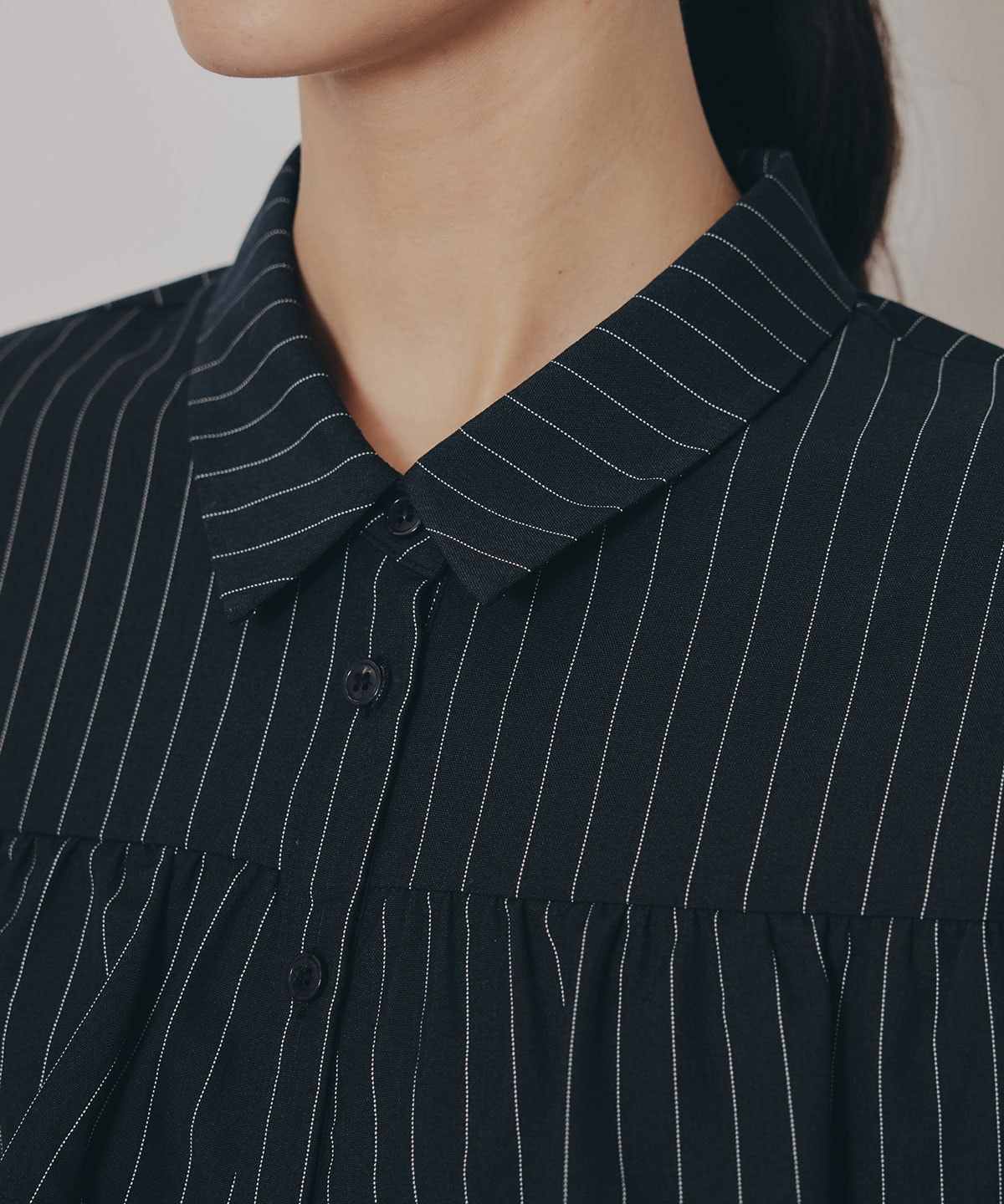 フリルラインストライプブラウス