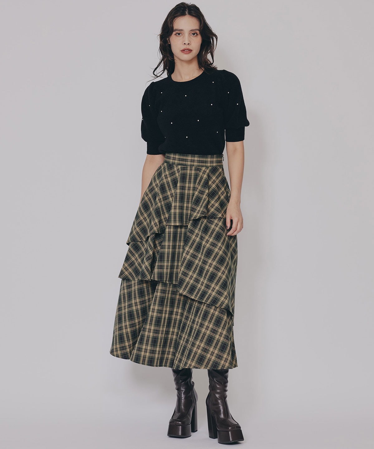 タータンチェックティアードスカート