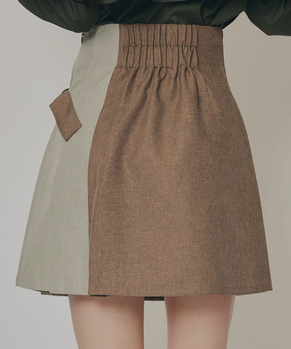 バイカラーアシメプリーツミニスカート