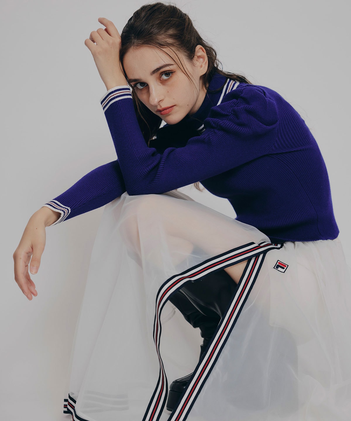 ［FILA×REDYAZEL］チュールレイヤードショートパンツ×トリコロールラインスリットロングスカート