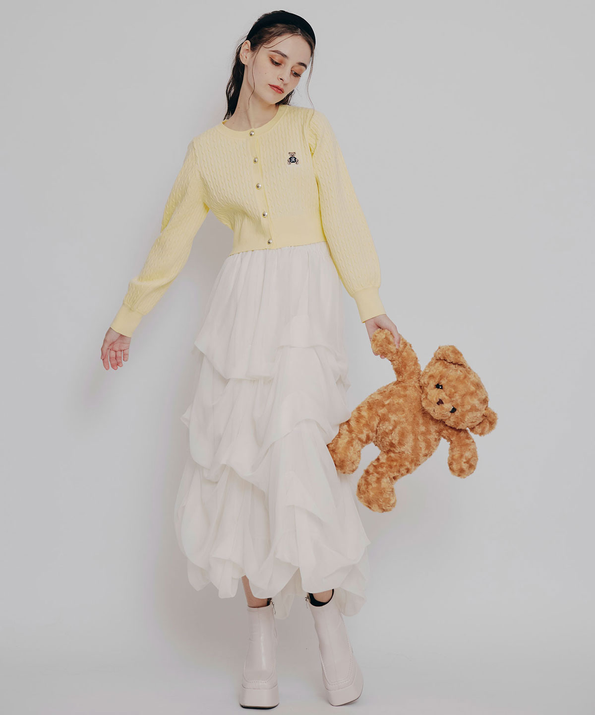 タックバルーンボリュームシフォンロングスカート